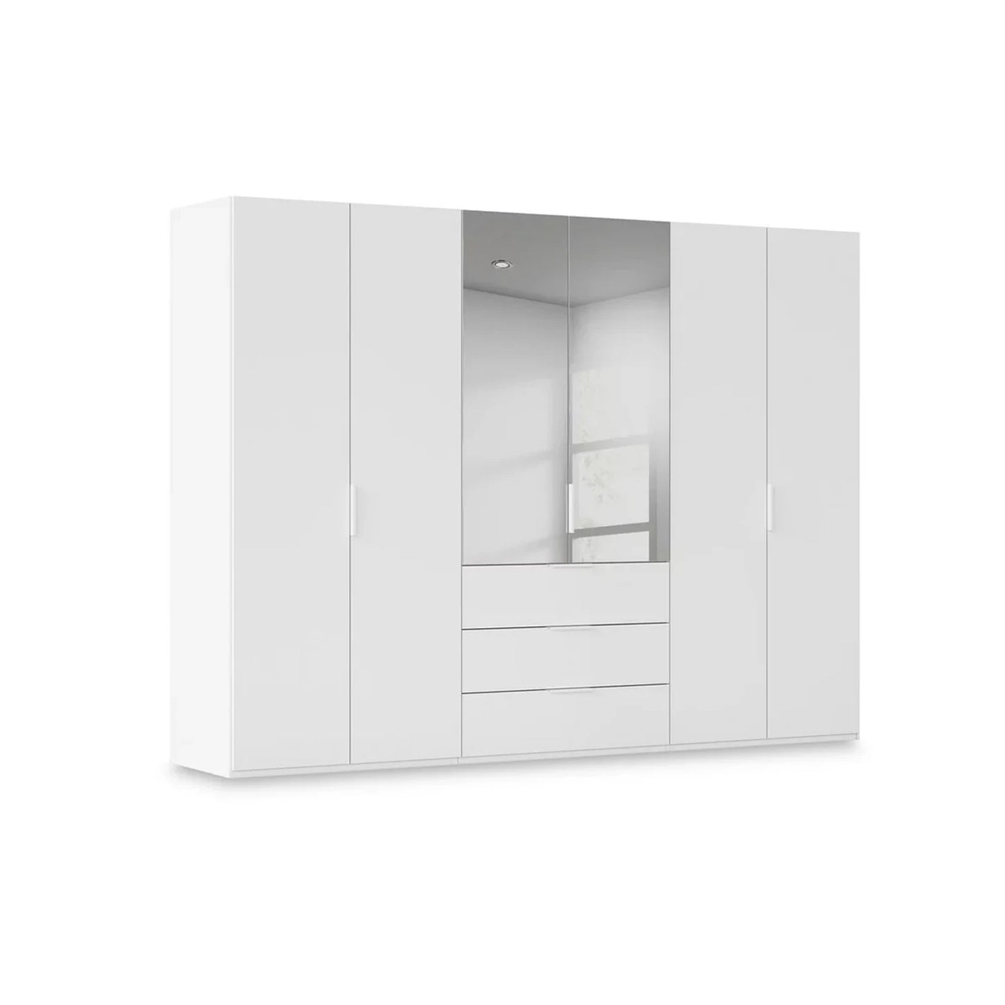 Rauch Haven 6 Door Combi Décor Wardrobe with 4 Décor Doors and 2 Mirror Doors in White