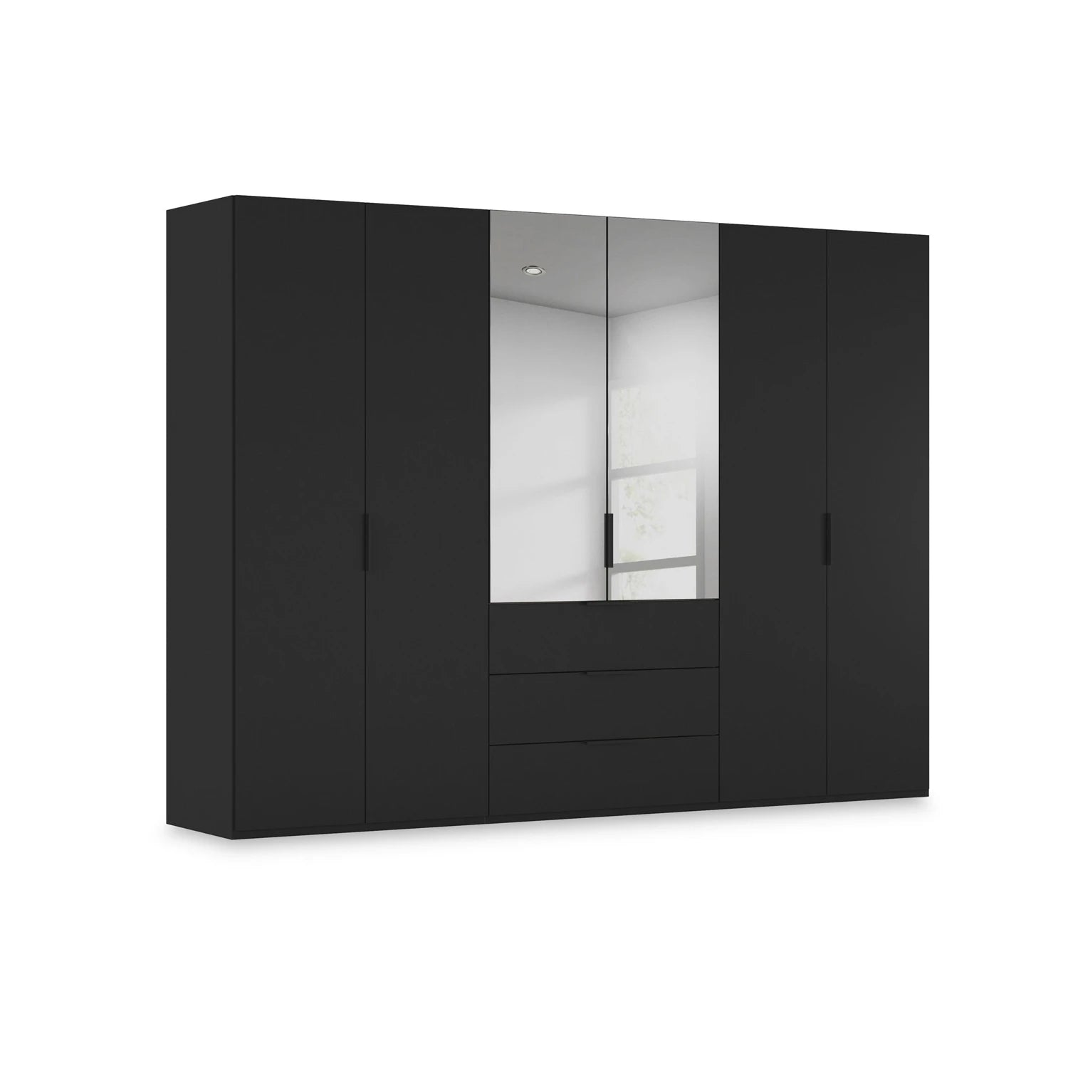 Rauch Haven 6 Door Combi Décor Wardrobe with 4 Décor Doors and 2 Mirror Doors in Black