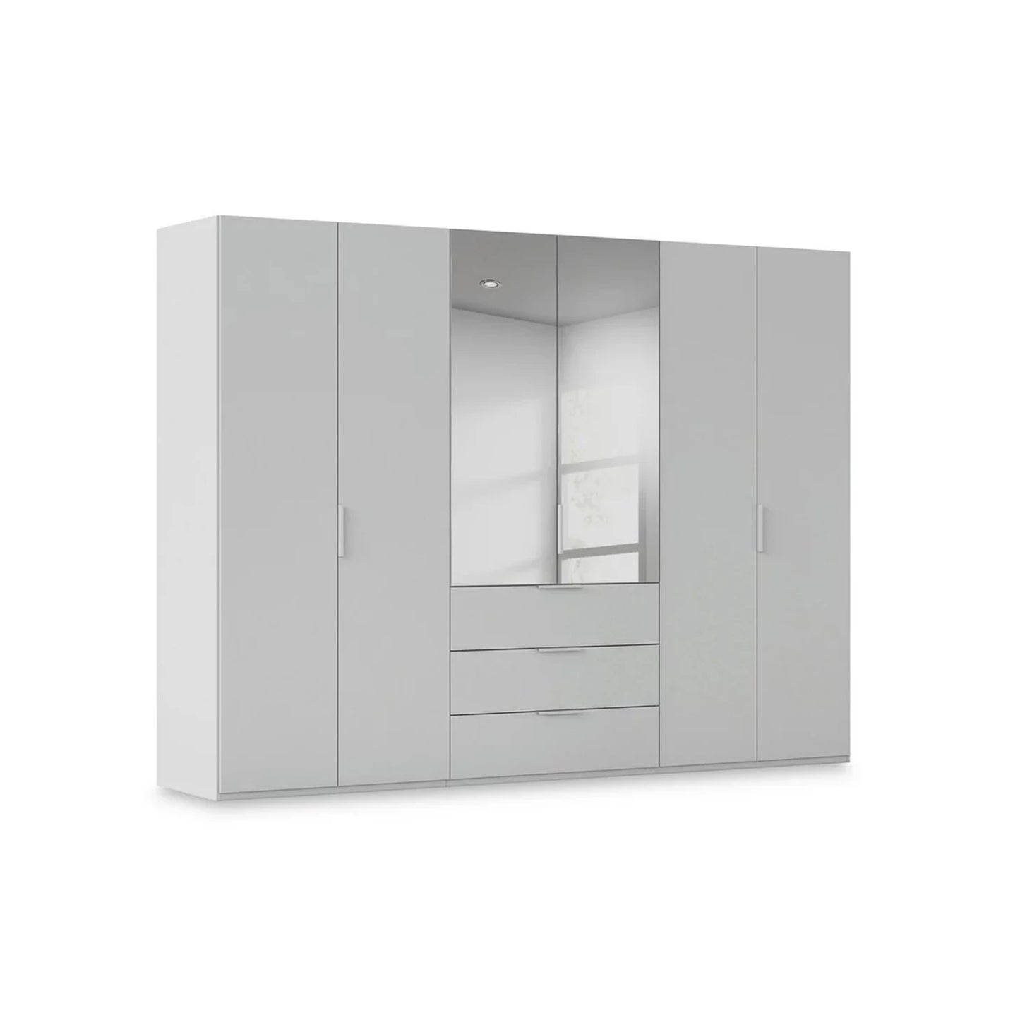 Rauch Haven 6 Door Combi Décor Wardrobe with 4 Décor Doors and 2 Mirror Doors in Silk Grey