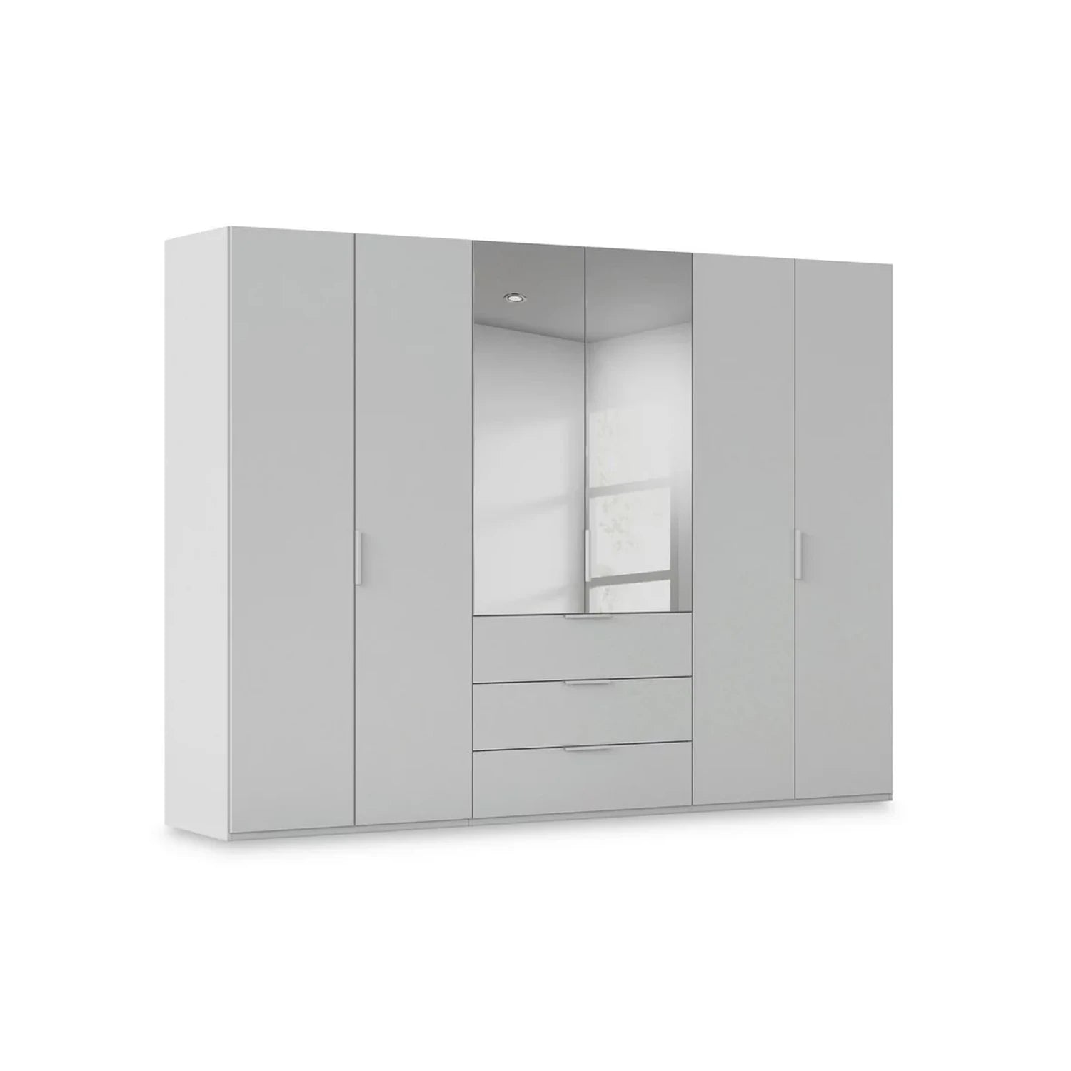 Rauch Haven 6 Door Combi Décor Wardrobe with 4 Décor Doors and 2 Mirror Doors in Silk Grey