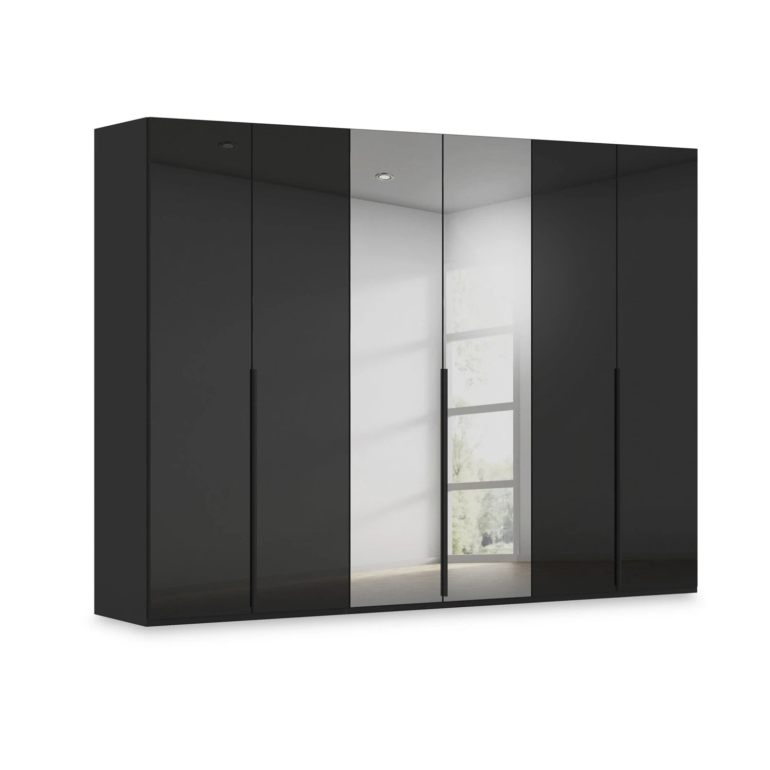 Rauch Heaven 6 Door Hinged Wardrobe with 4 Glass Doors and 2 Mirror Doors in Black