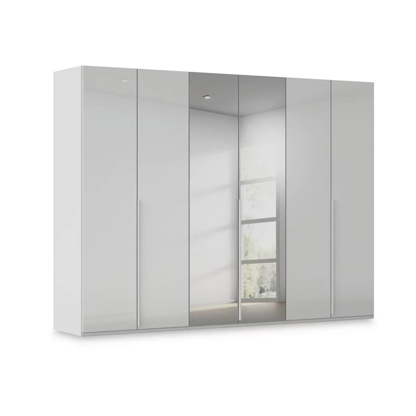 Rauch Heaven 6 Door Hinged Wardrobe with 4 Glass Doors and 2 Mirror Doors in Silk Grey
