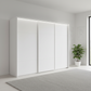 Rauch Heaven 300cm 3 Door Slider Wardrobe with Décor Doors & Lights in Alpine White styled in a modern bedroom