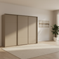 Rauch Heaven 300cm 3 Door Slider Wardrobe with Décor Doors in Fango styled in a modern bedroom