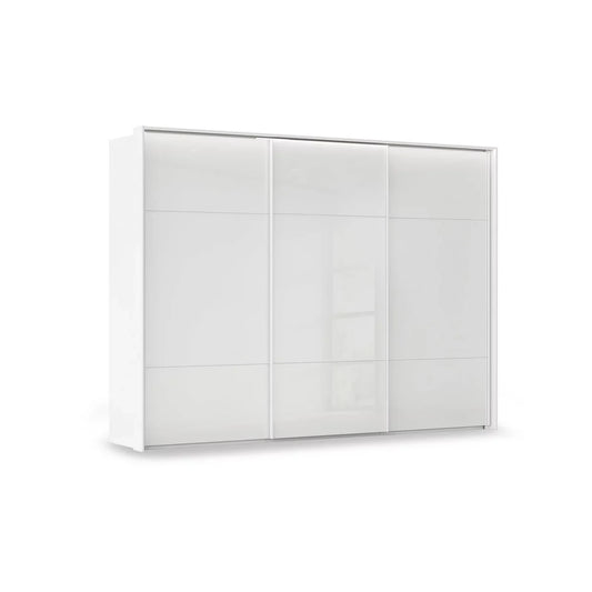 Rauch Haven 3 Door Slider Wardrobe with Glass Doors and Lights in White