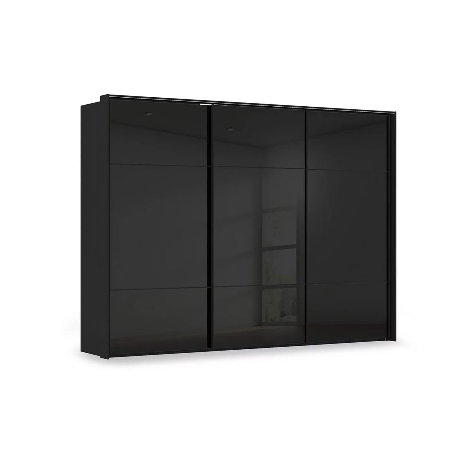 Rauch Haven 3 Door Slider Wardrobe with Glass Doors and Lights in Black