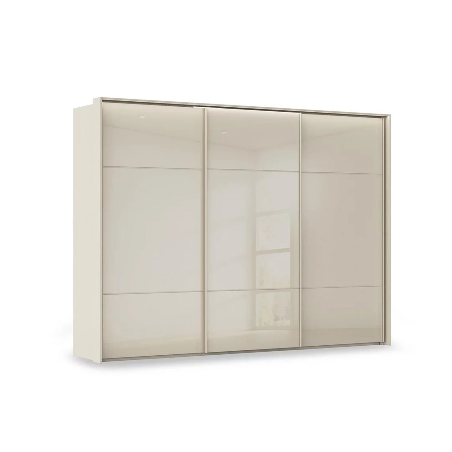 Rauch Haven 3 Door Slider Wardrobe with Glass Doors and Lights in Champagne