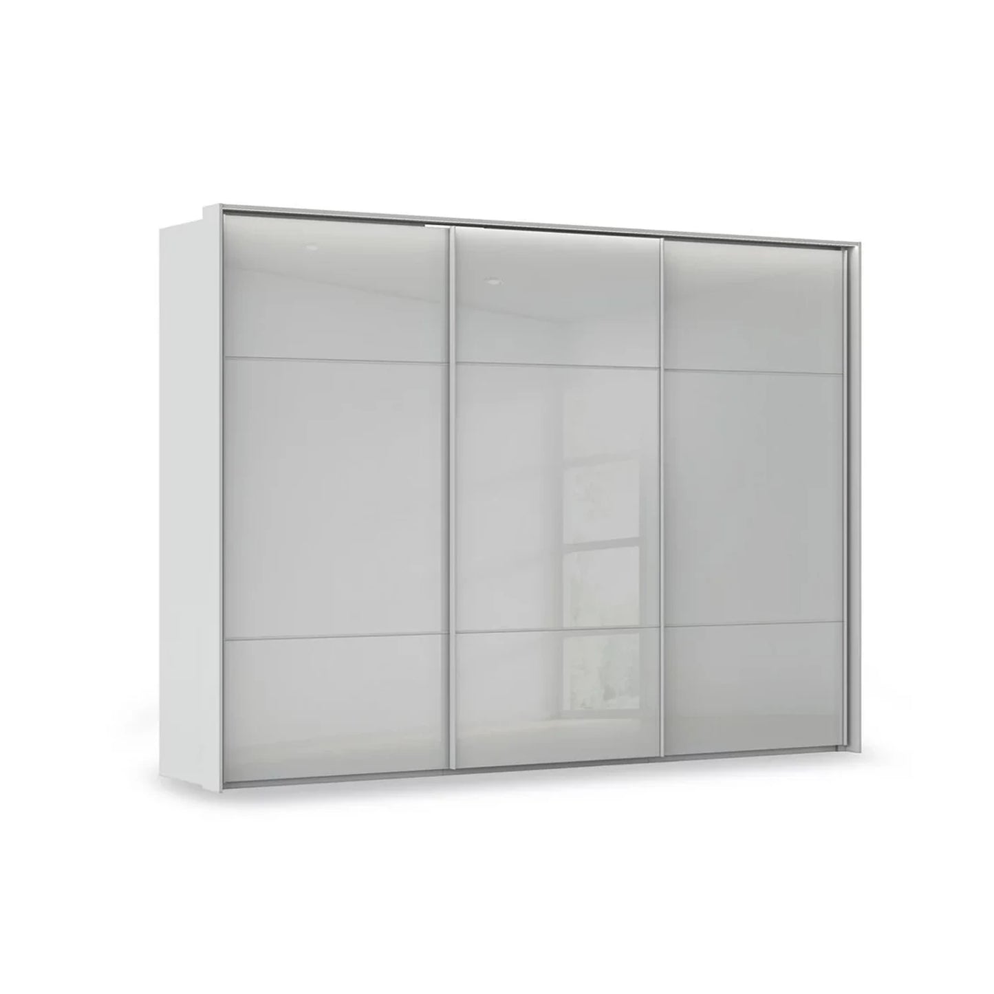 Rauch Haven 3 Door Slider Wardrobe with Glass Doors and Lights in Silk Grey