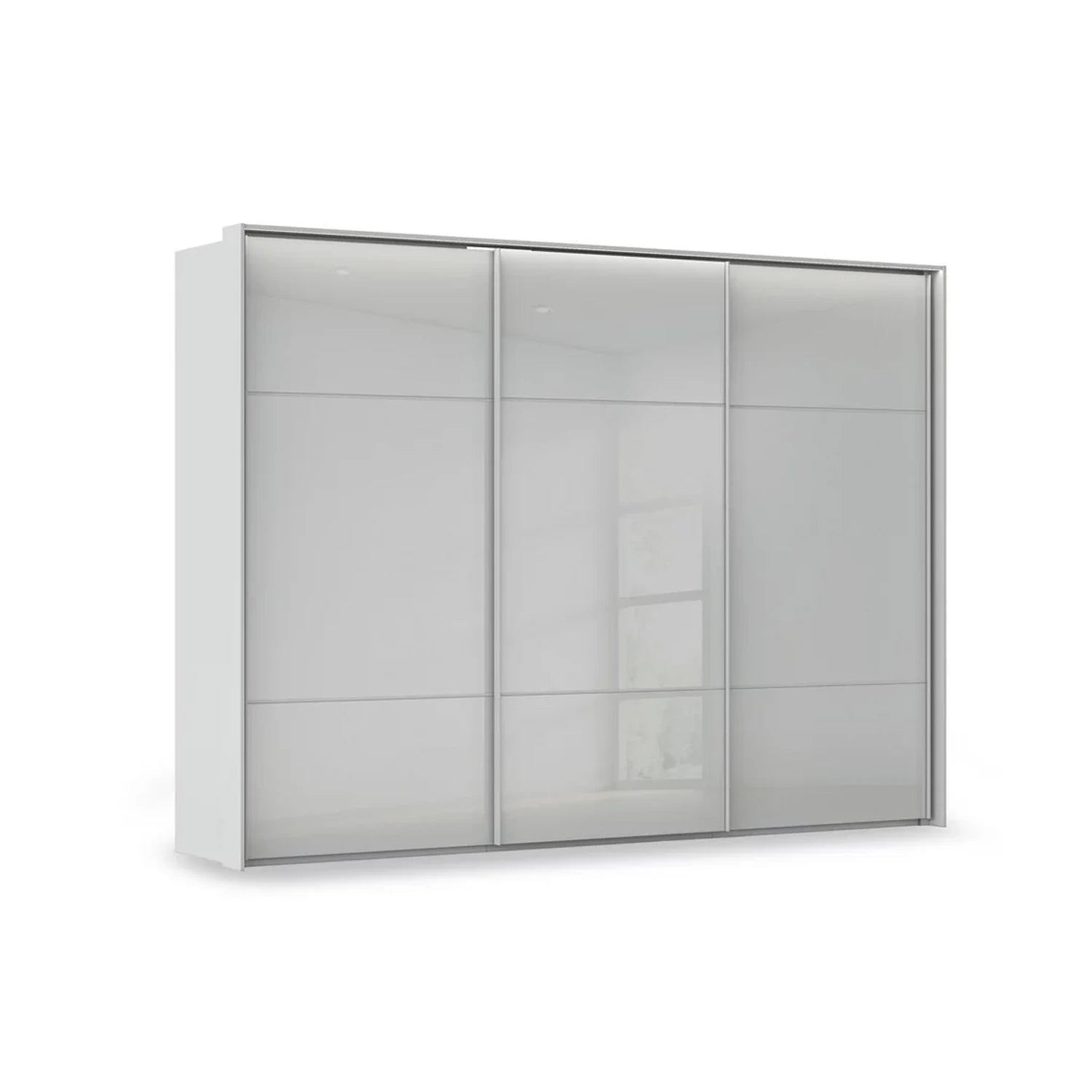 Rauch Haven 3 Door Slider Wardrobe with Glass Doors and Lights in Silk Grey