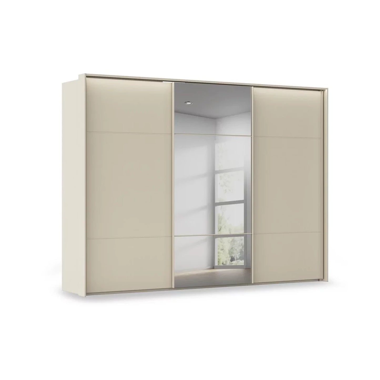 Rauch Heaven 3 Door Slider Wardrobe with 2 Décor Doors, 1 Mirror Door and Lights in Champagne