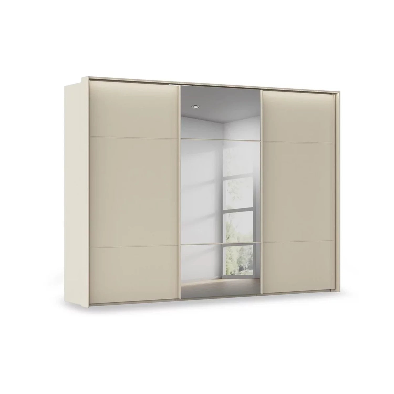 Rauch Heaven 3 Door Slider Wardrobe with 2 Décor Doors, 1 Mirror Door and Lights in Champagne