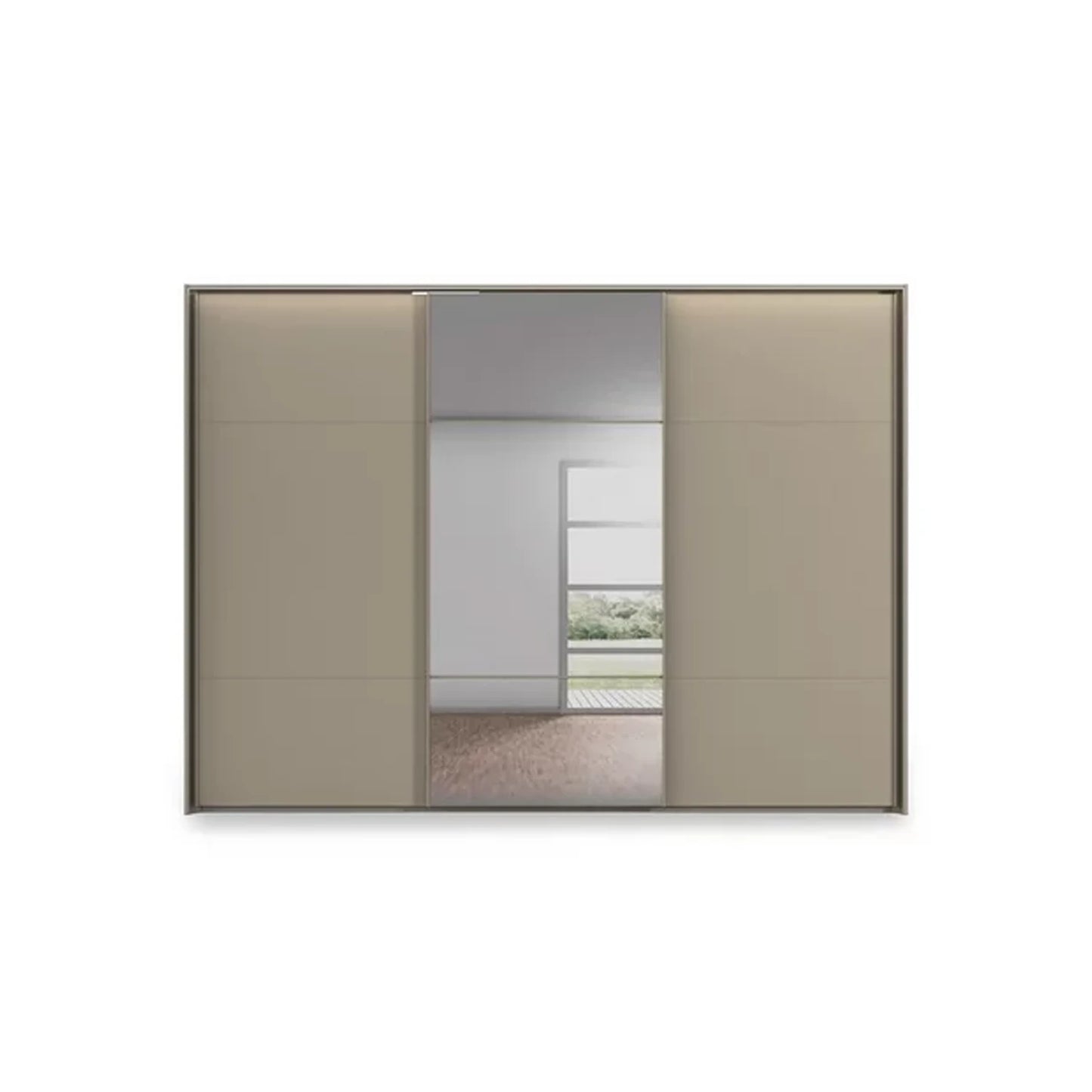 Rauch Heaven 3 Door Slider Wardrobe with 2 Décor Doors, 1 Mirror Door and Lights - Front view