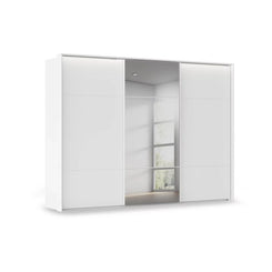 Rauch Heaven 3 Door Slider Wardrobe with 2 Décor Doors, 1 Mirror Door and Lights in White