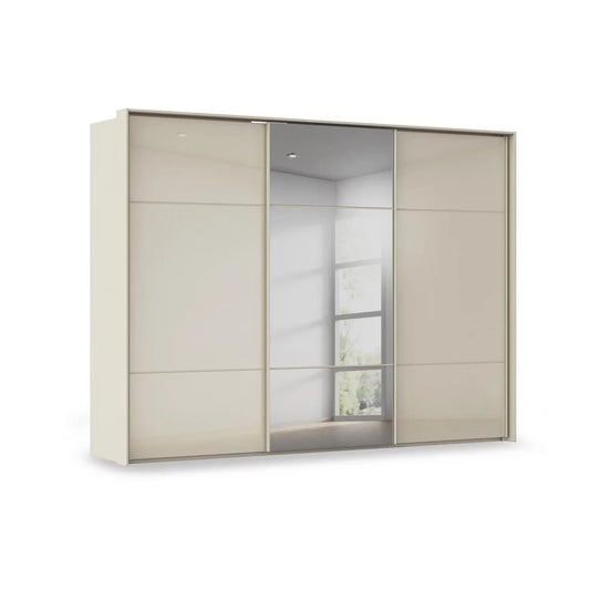Rauch Heaven 3 Door Slider Wardrobe with 2 Glass Doors and 1 Mirror Door in Champagne