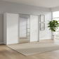 Rauch Heaven 300cm 3 Door Slider Wardrobe with 2 Glass Doors and 1 Mirror Door in Alpine White styled in a modern bedroom
