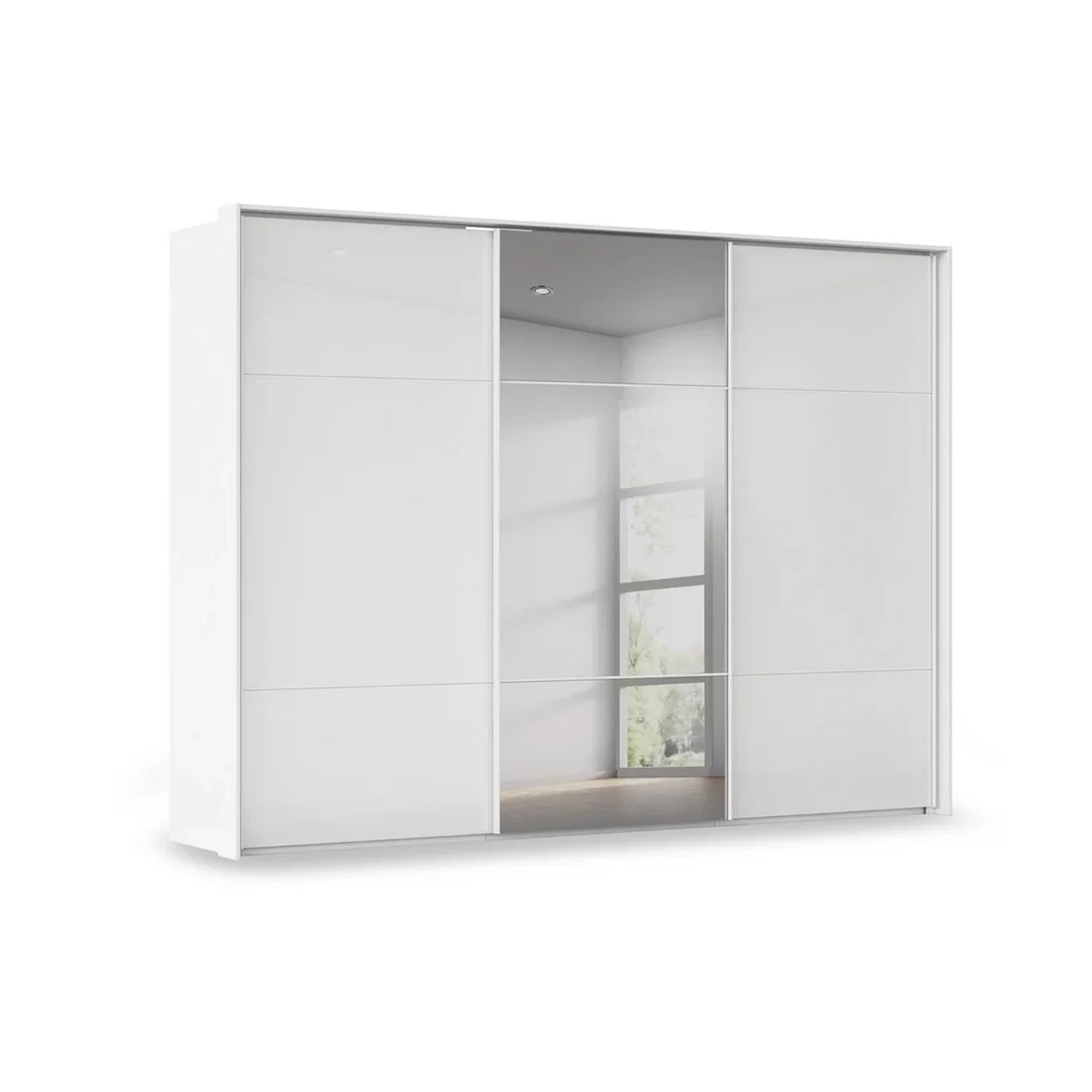 Rauch Heaven 3 Door Slider Wardrobe with 2 Glass Doors and 1 Mirror Door in White