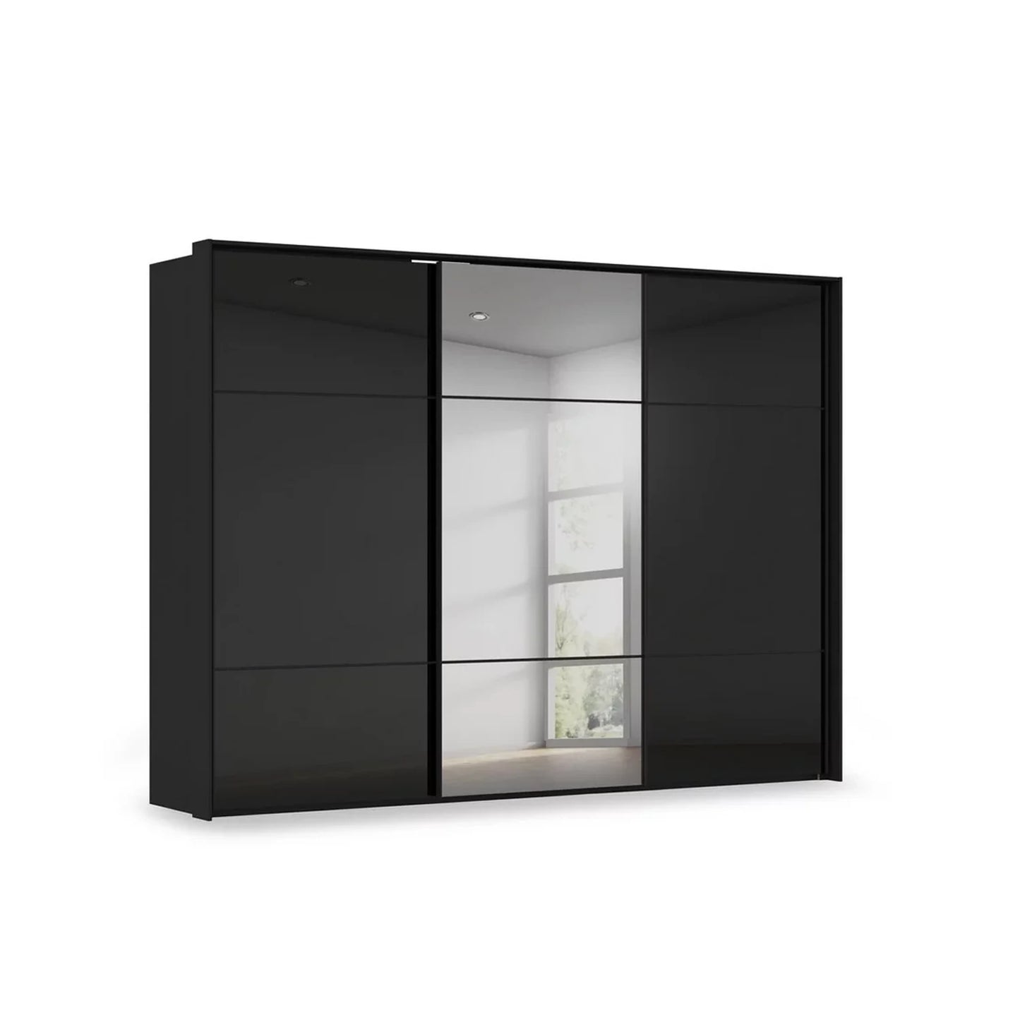 Rauch Heaven 3 Door Slider Wardrobe with 2 Glass Doors and 1 Mirror Door in Black