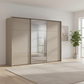 Rauch Heaven 300cm 3 Door Slider Wardrobe with 2 Glass Doors and 1 Mirror Door in Fango styled in a modern bedroom
