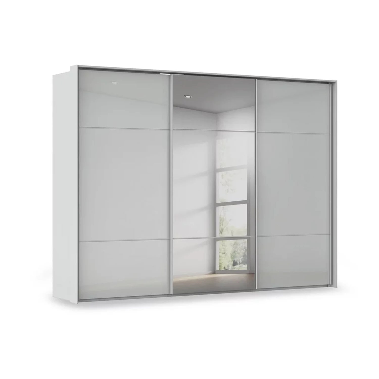 Rauch Heaven 3 Door Slider Wardrobe with 2 Glass Doors and 1 Mirror Door in Silk Grey