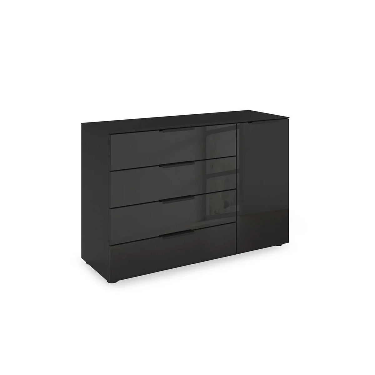 Rauch Heaven 4 Drawer 1 Door Glass Chest with Glass Top and Front in Black
