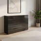Rauch Heaven 4 Drawer 1 Door Glass Chest with Glass Top and Front in Black styled in a modern room