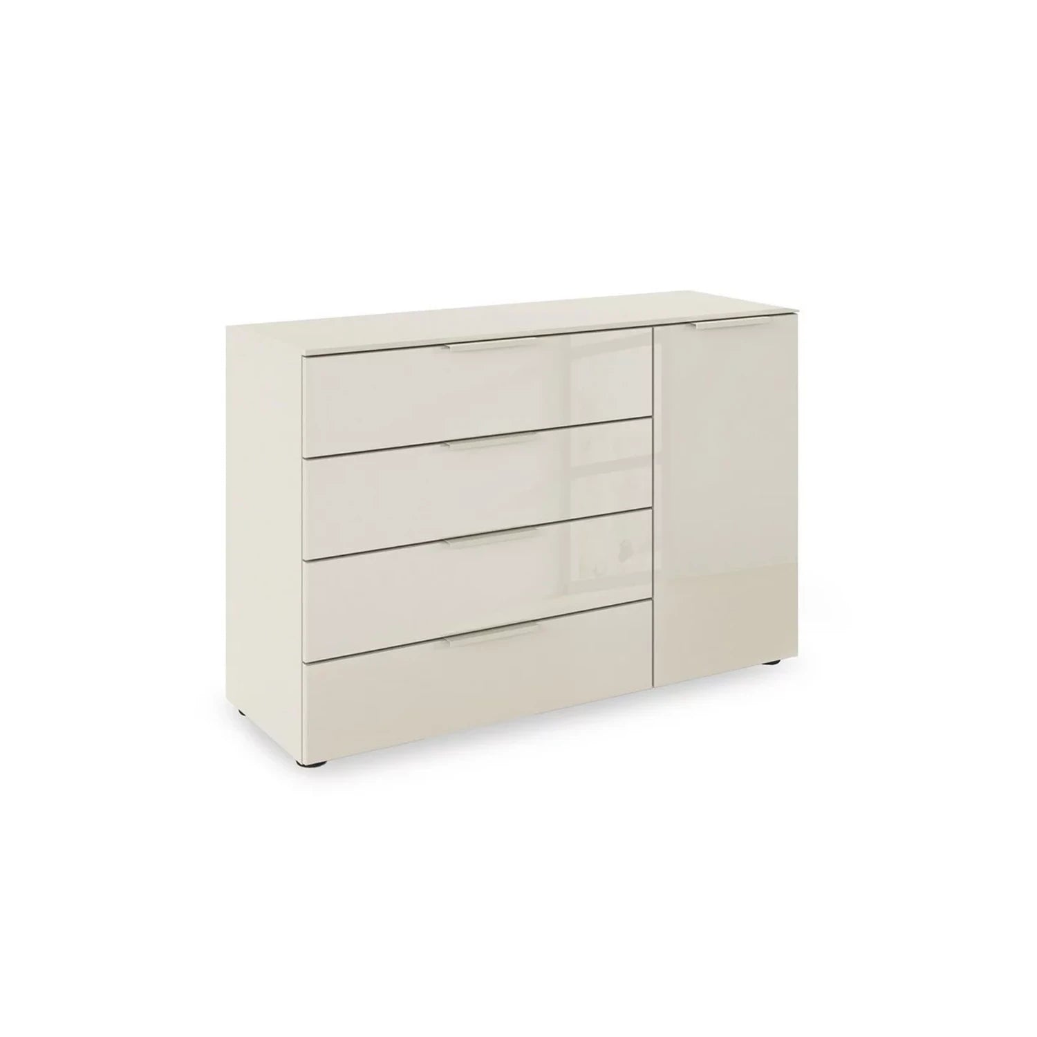 Rauch Heaven 4 Drawer 1 Door Glass Chest with Glass Top and Front in Champagne