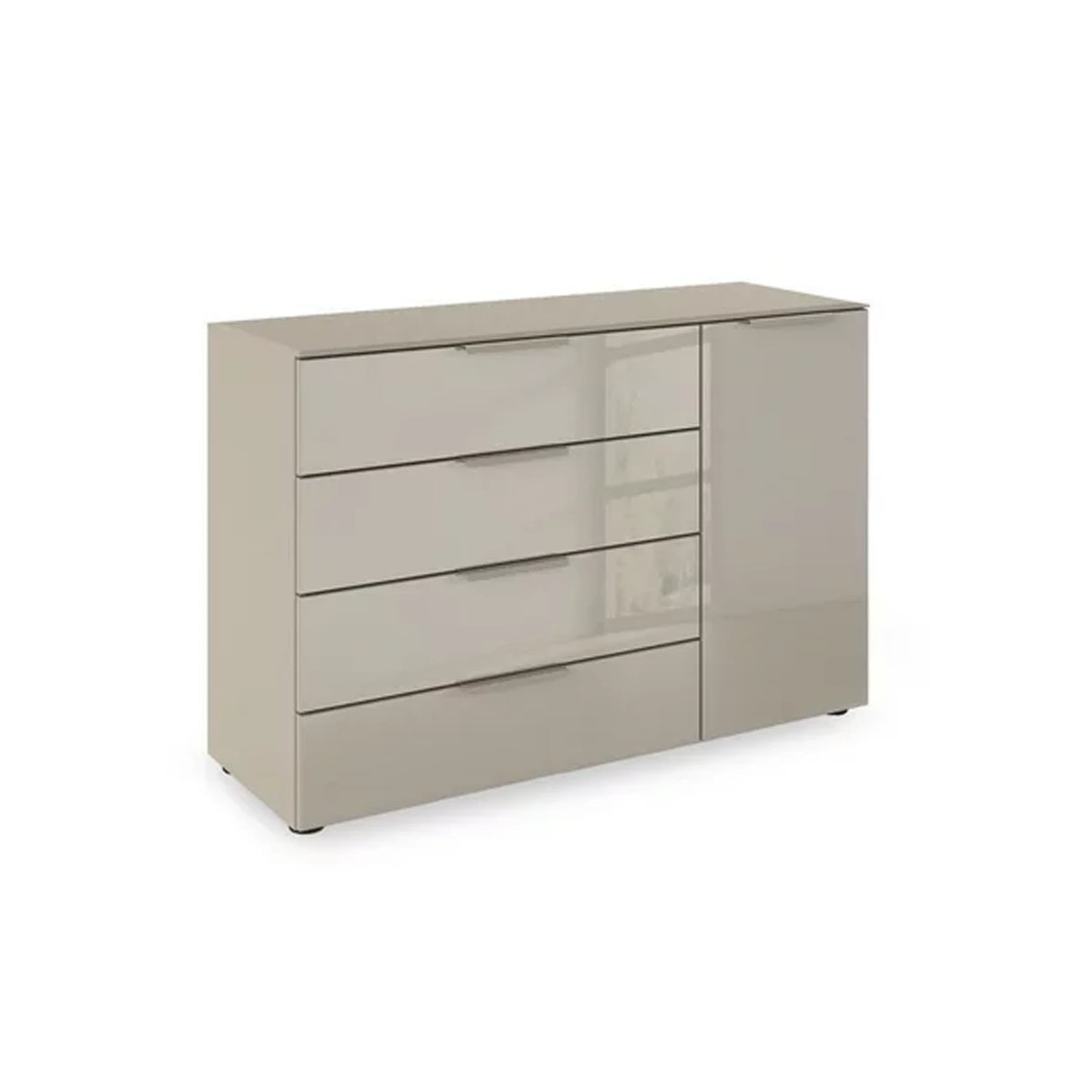 Rauch Heaven 4 Drawer 1 Door Glass Chest with Glass Top and Front in Fango