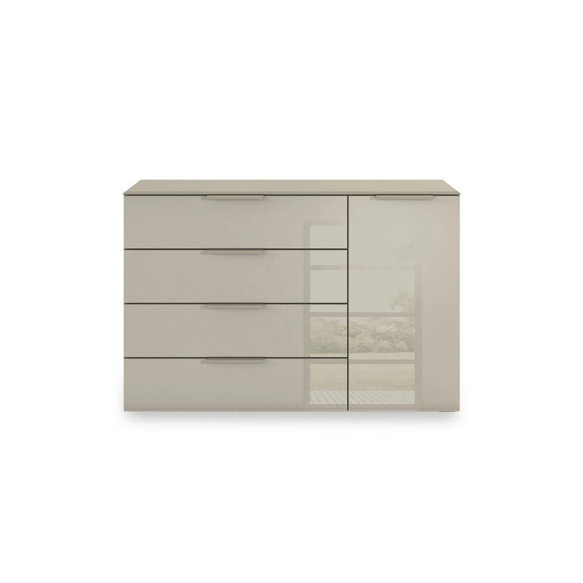 Rauch Heaven 4 Drawer 1 Door Glass Chest with Glass Top and Front - Front view