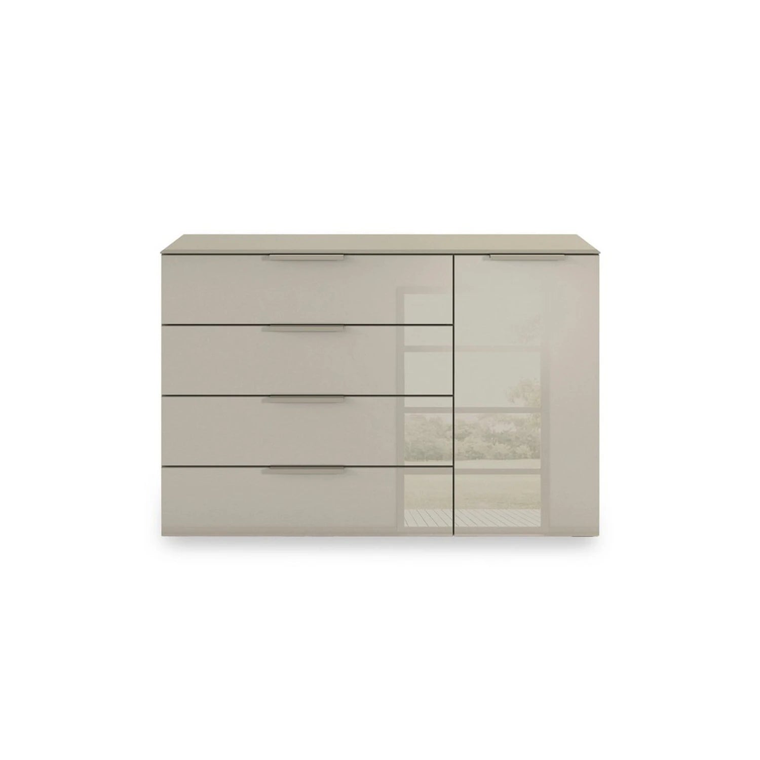 Rauch Heaven 4 Drawer 1 Door Glass Chest with Glass Top and Front - Front view