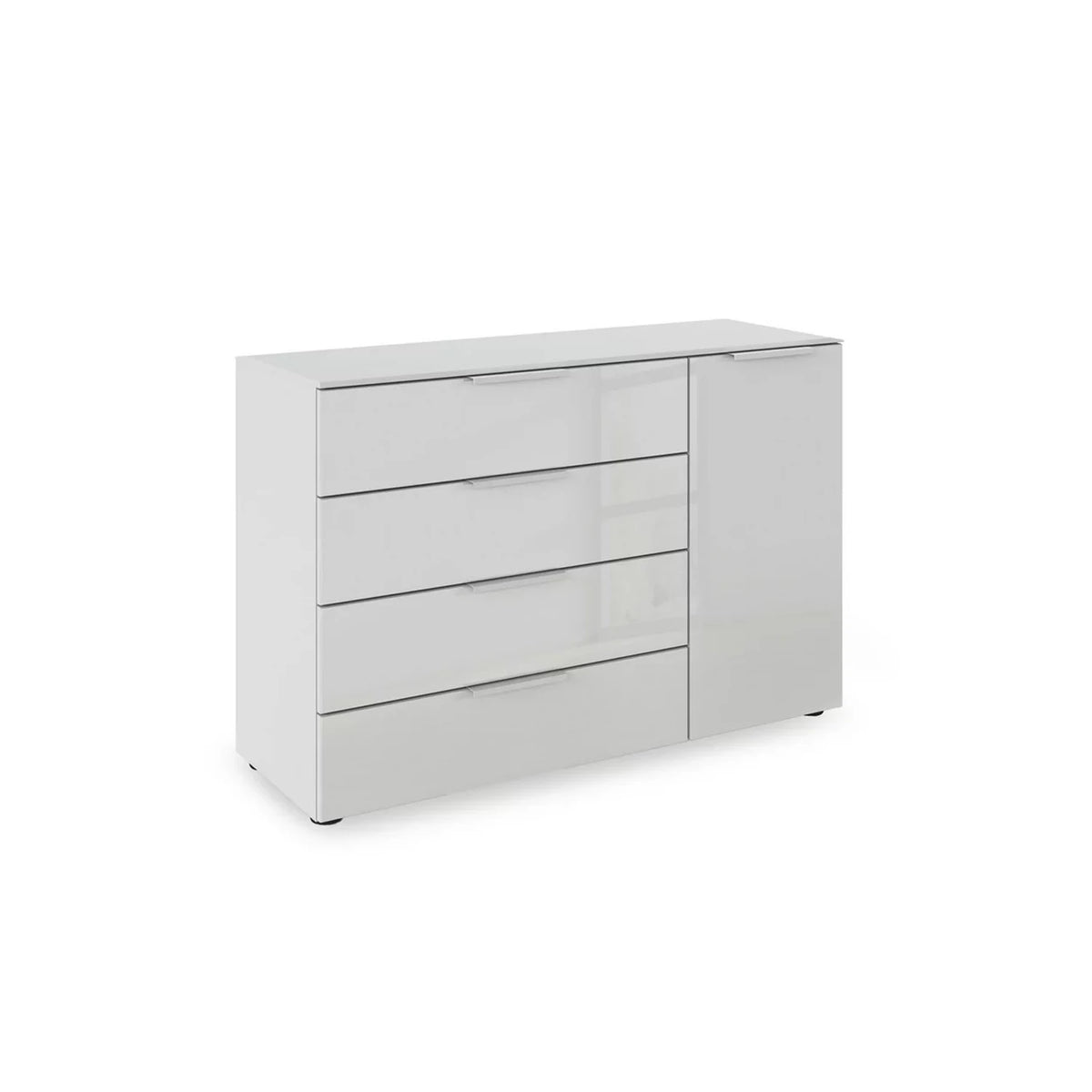 Rauch Heaven 4 Drawer 1 Door Glass Chest with Glass Top and Front in Silk Grey