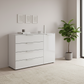 Rauch Heaven 4 Drawer 1 Door Chest with Glass Front in Silk Grey styled in a modern room