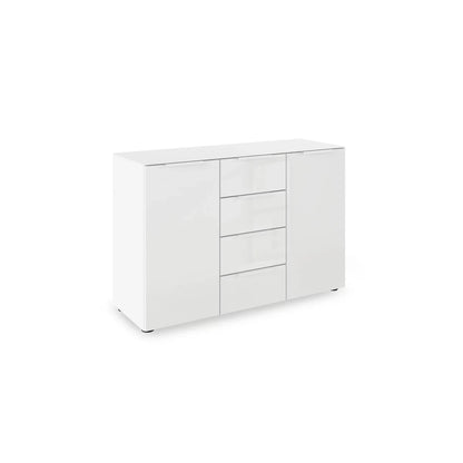 Rauch Haven 4 Drawer 2 Door Glass Chest with Glass Top and Front in White