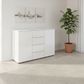 Rauch Heaven 4 Drawer 2 Door Glass Chest with Glass Top and Front in Alpine White styled in a modern room