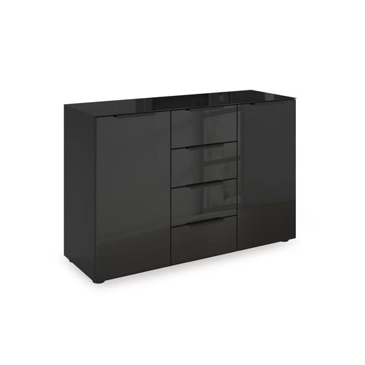 Rauch Haven 4 Drawer 2 Door Chest with Glass Front in Black