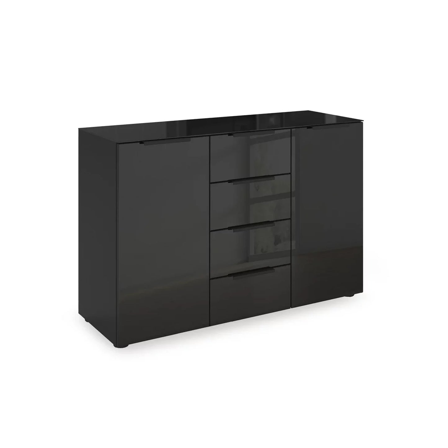 Rauch Haven 4 Drawer 2 Door Glass Chest with Glass Top and Front in Black