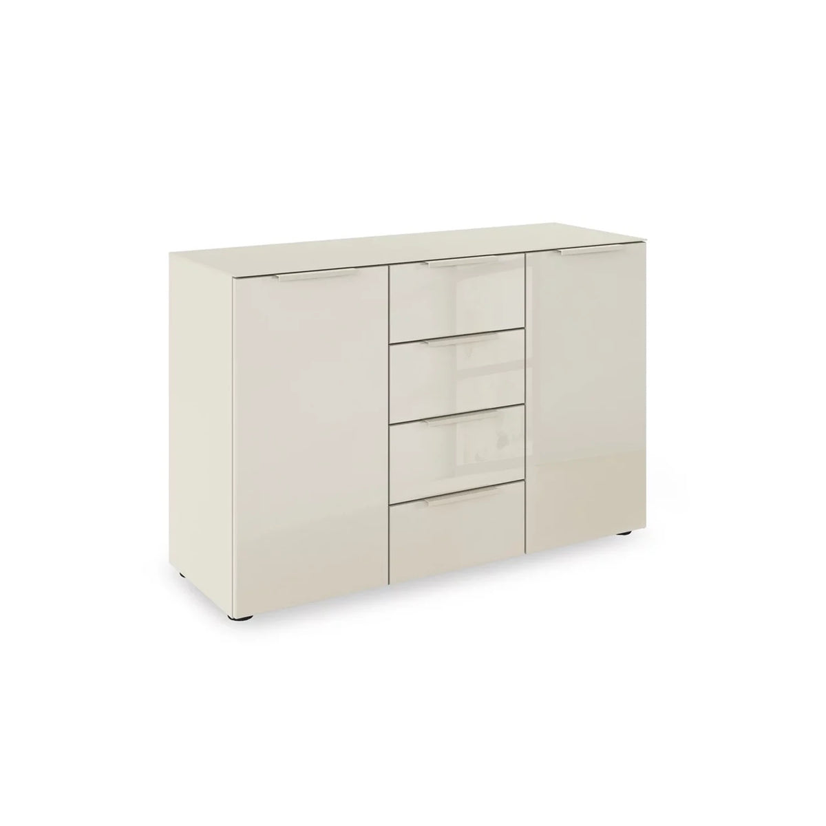 Rauch Haven 4 Drawer 2 Door Glass Chest with Glass Top and Front in Champagne