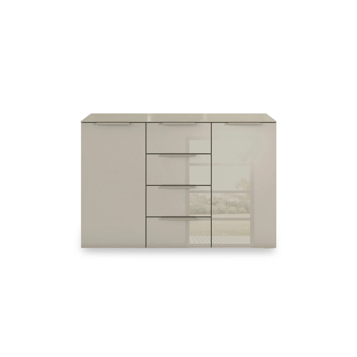 Rauch Haven 4 Drawer 2 Door Glass Chest with Glass Top and Front - Front view