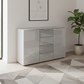 Rauch Heaven 4 Drawer 2 Door Chest with Glass Front in Silk Grey styled in a modern room