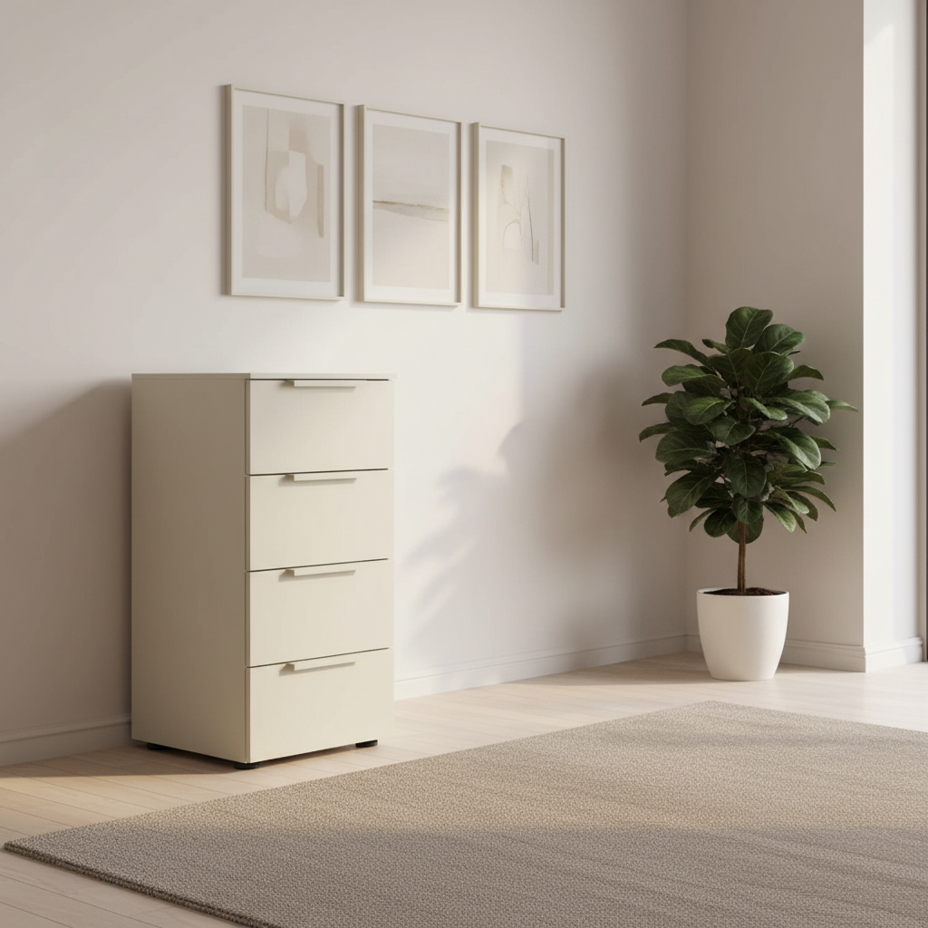 Rauch Heaven 40cm 4 Drawer Décor Chest in Champagne styled in a modern room