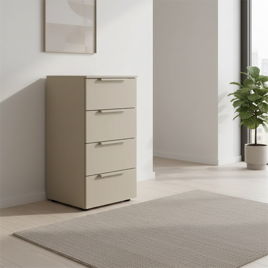 Rauch Heaven 40cm 4 Drawer Décor Chest in Fango styled in a modern room