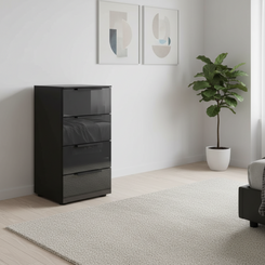 Rauch Heaven 40cm 4 Drawer Chest with Glass Top and Front in Black styled in a modern room