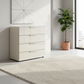 Rauch Heaven 80cm 4 Drawer Chest with Glass Top and Front in Champagne styled in a modern room