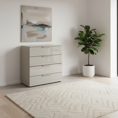 Rauch Heaven 80cm 4 Drawer Chest with Glass Front styled in a modern room