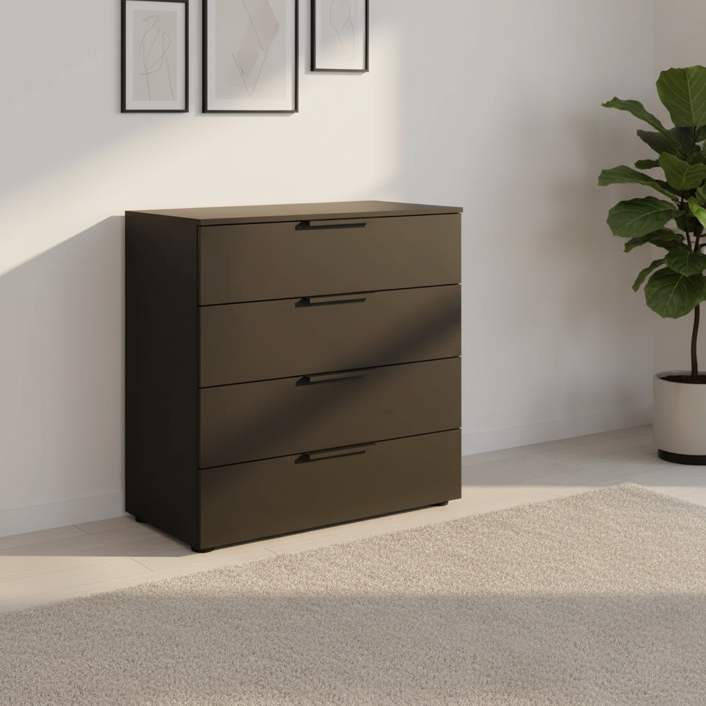 Rauch Heaven 80cm 4 Drawer Décor Chest in Black styled in a modern room