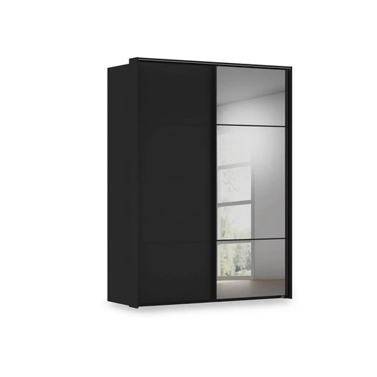 Rauch Haven 2 Door Slider Wardrobe with 1 Décor Door, 1 Mirror Door and Lights in Black