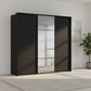Rauch Heaven 240cm 3 Door Slider Wardrobe with 2 Décor Doors and 1 Mirror Door in Black styled in a modern bedroom