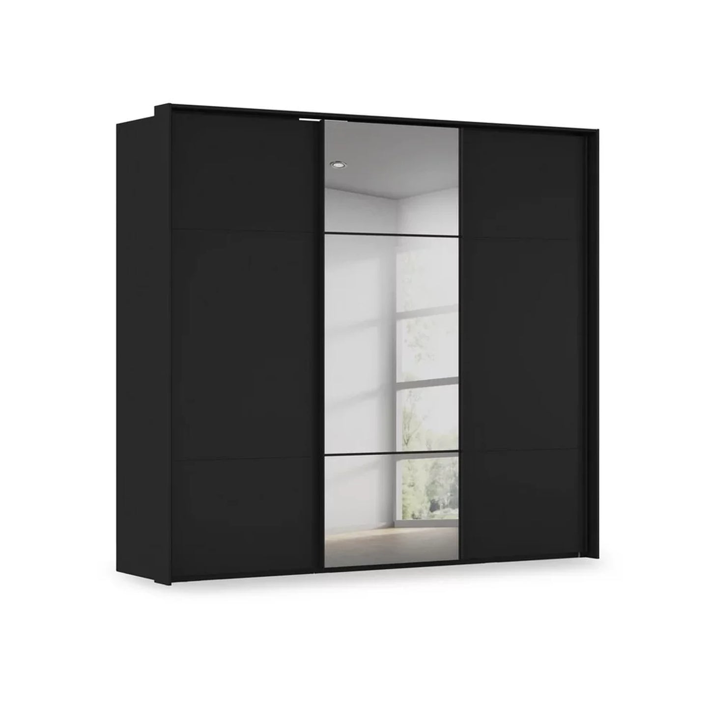 Rauch Haven 3 Door Slider Wardrobe with 2 Décor Doors and 1 Mirror Door in Black