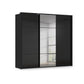 Rauch Haven 3 Door Slider Wardrobe with 2 Glass Doors, 1 Mirror Door & Lights in Black
