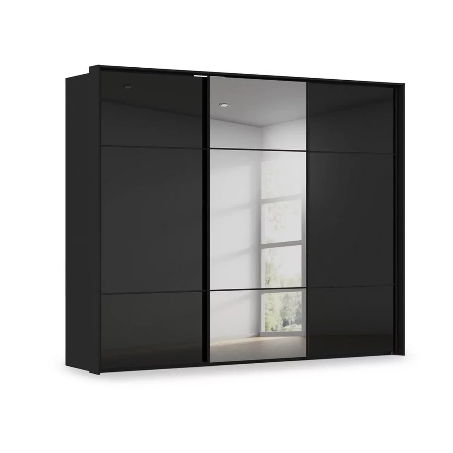 Rauch Haven 3 Door Slider Wardrobe with 2 Glass Doors and 1 Mirror Door in Black