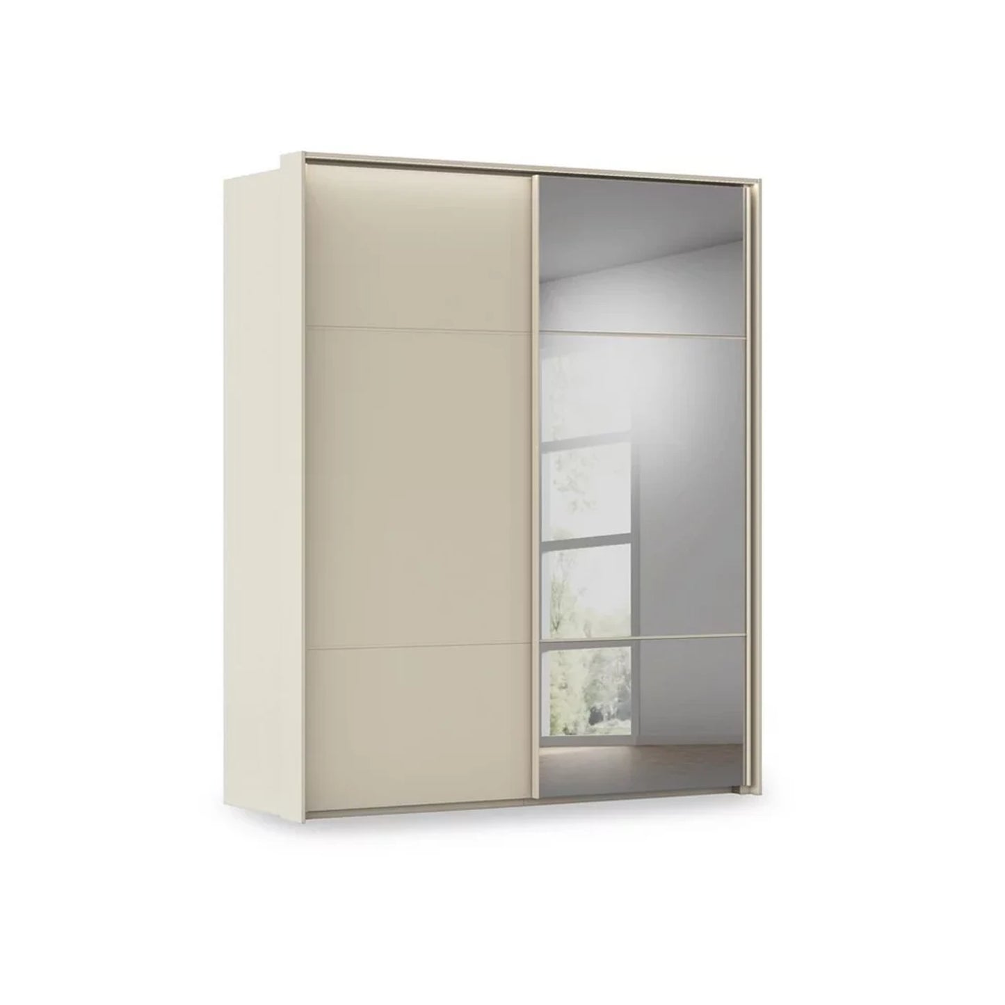 Rauch Heaven 190cm 2 Door Slider Wardrobe with 1 Glass Door, 1 Mirror Door and Lights in Champagne